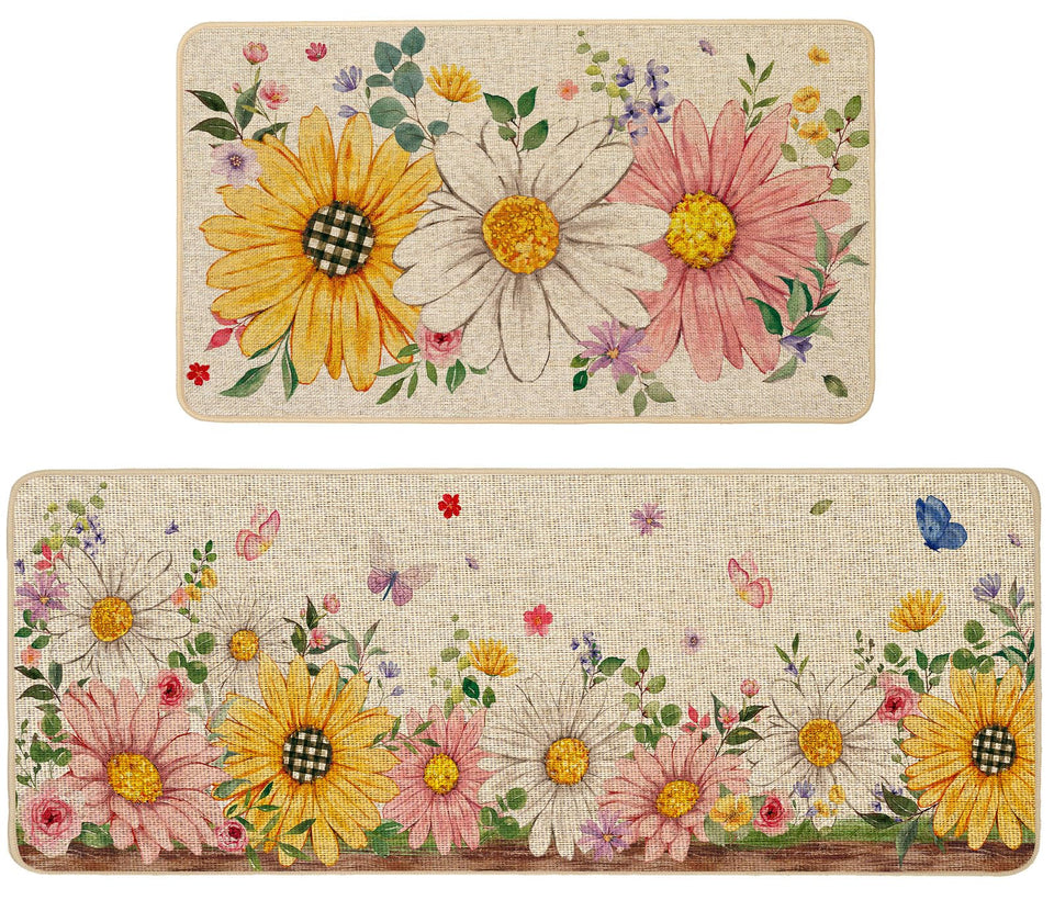 Baccessor Daisy Butterfly kitchen mat front view showing non-slip surface and spring charm.