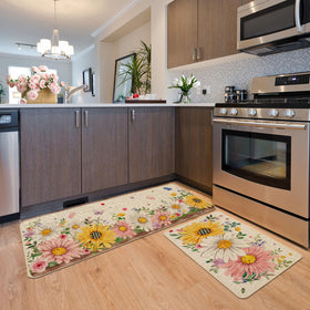 Baccessor Daisy Butterfly kitchen mat rubber back anchors mat and prevents sliding.