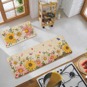 Baccessor Daisy Butterfly kitchen mat top detail with vibrant print and easy-care finish.