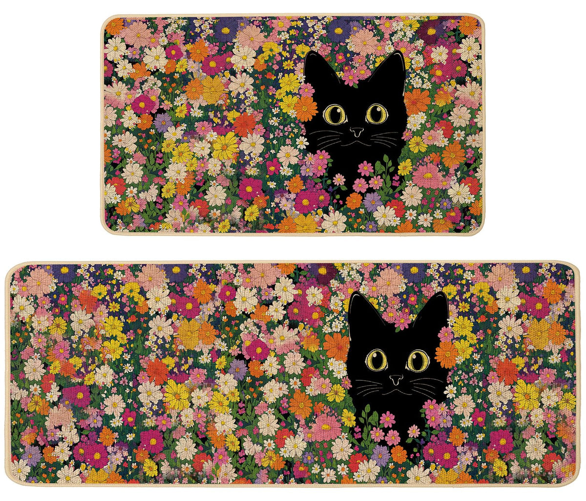 Baccessor Floral Cat Kitchen Mat with daisy design keeps floors dry and stylish.