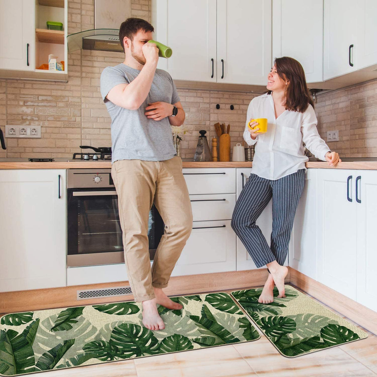 Baccessor Monstera leaf design detail adds rustic charm to kitchens