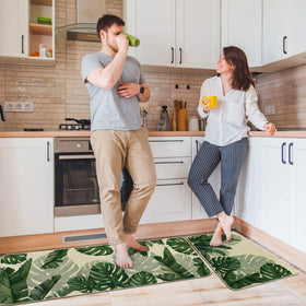 Baccessor Monstera leaf design detail adds rustic charm to kitchens