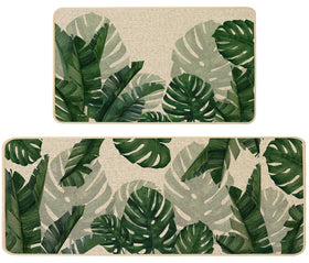 Baccessor Monstera spring kitchen mat 17x29, banana leaf design, absorbs spills near the sink