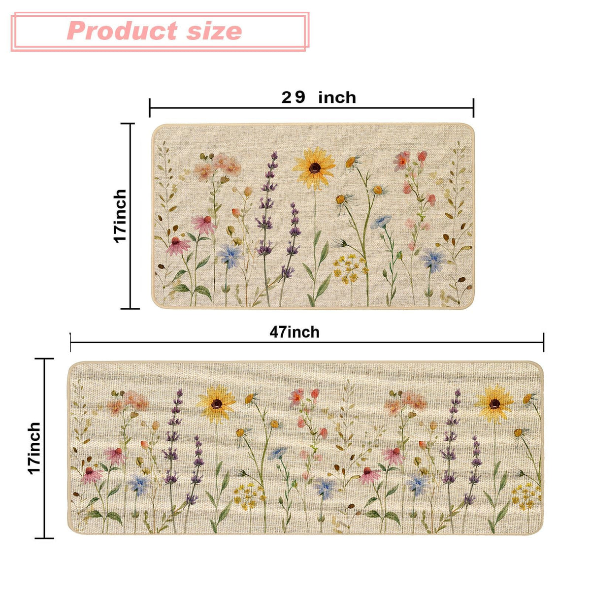 Baccessor non-slip kitchen mat with wildflowers supports steady footing during cooking.