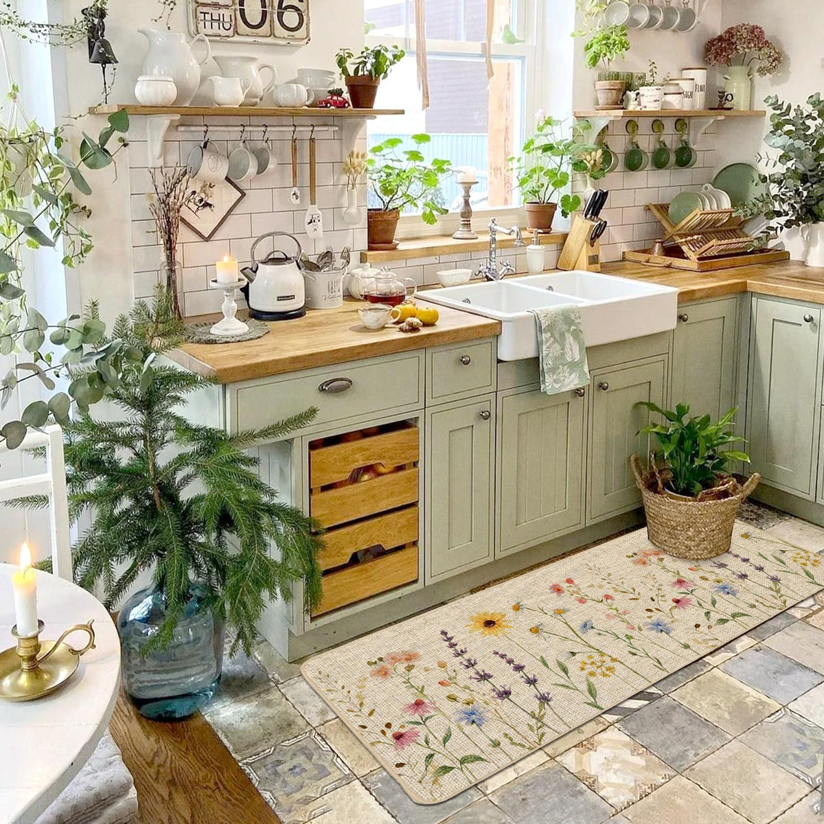 Baccessor spring florals kitchen mat brings color to dining areas and easy cleanup.