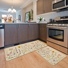 Baccessor paired floral kitchen mats create a cohesive look for kitchen and sink spaces.