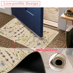 Baccessor wildflower burlap kitchen mat 17x29 offers absorbent surface for spills.