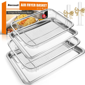 Baccooli air fryer basket for oven 15x11 promotes even heating and crisp results.