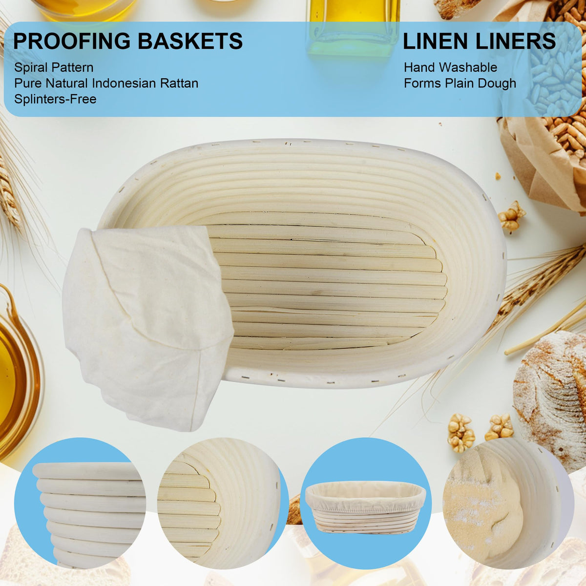 BACCZZY linen liner for banneton reduces sticking and aids cleanup.