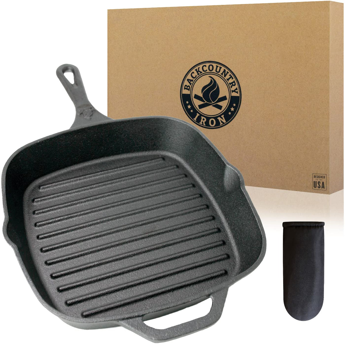 Backcountry Iron 12in square grill pan sears evenly for restaurant-quality results.