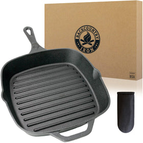 Backcountry Iron 12in square grill pan sears evenly for restaurant-quality results.