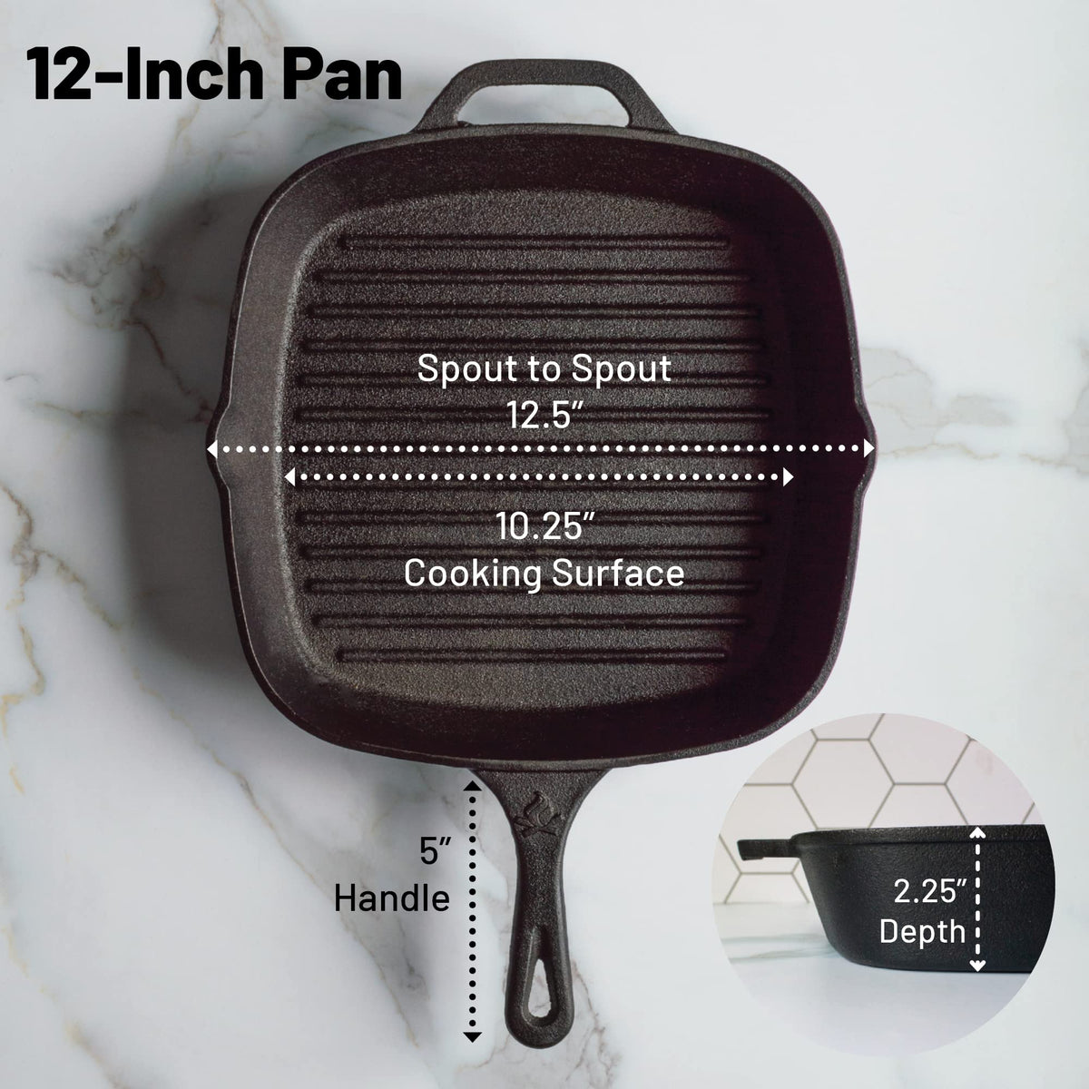 Backcountry Iron grill pan pre-seasoned surface promotes easy release and quick setup.