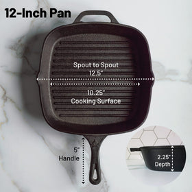 Backcountry Iron grill pan pre-seasoned surface promotes easy release and quick setup.