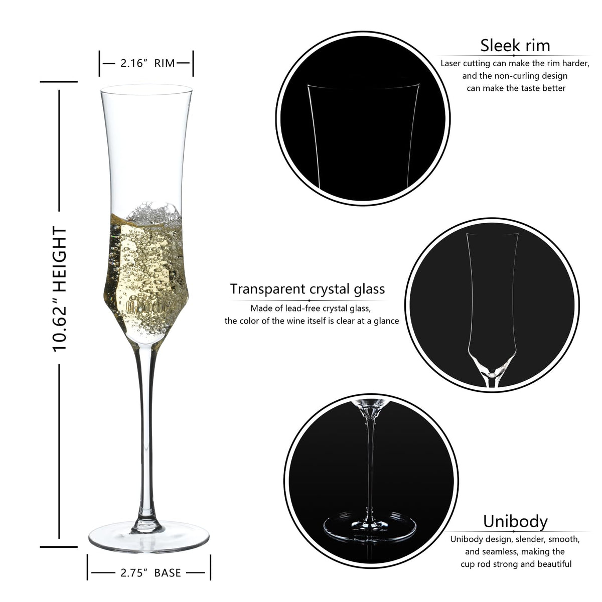 BACLIFE 7 oz champagne glasses showcase bubbles beautifully.
