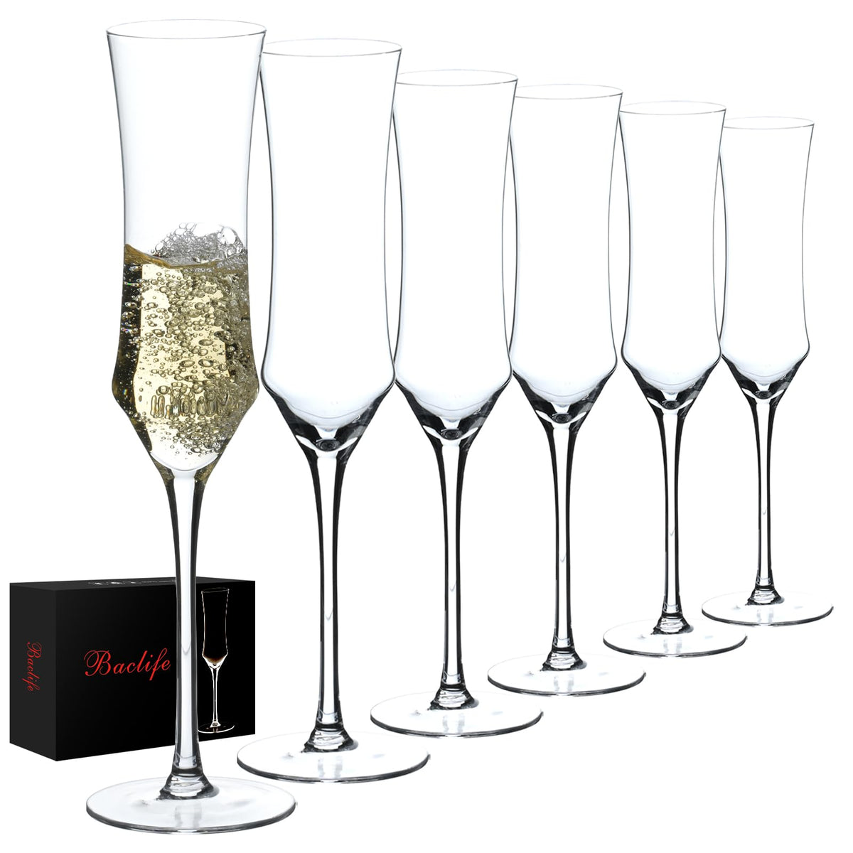 BACLIFE champagne flutes hand-blown crystal with polished edge for refined tasting.