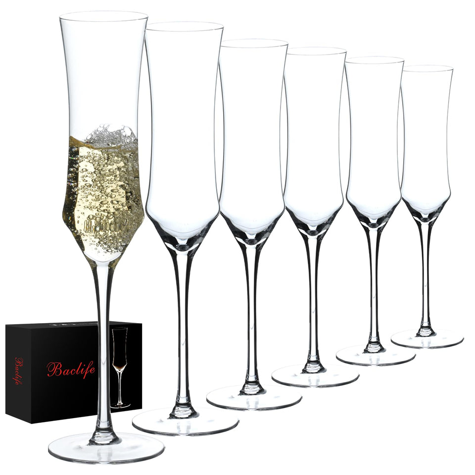 BACLIFE champagne flutes hand-blown crystal with polished edge for refined tasting.