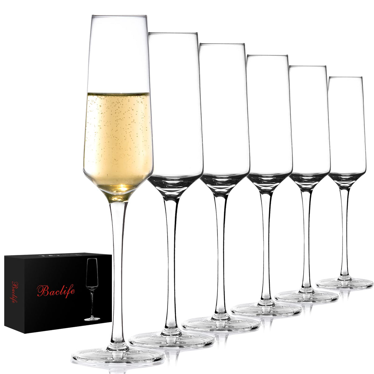 BACLIFE champagne flutes set of six, hand blown for elegant celebrations