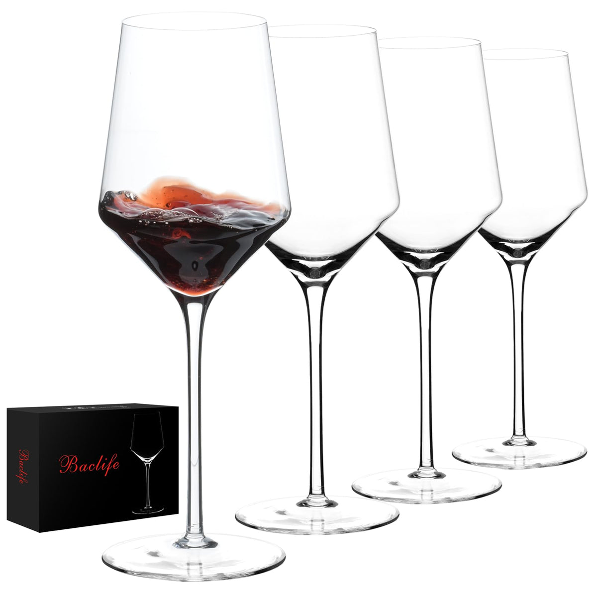 BACLIFE hand blown red wine glass with 15oz capacity for refined sipping