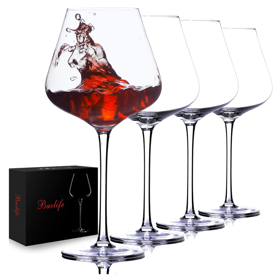 BACLIFE hand-blown red wine glasses set of 4 with long stems for elegant tasting