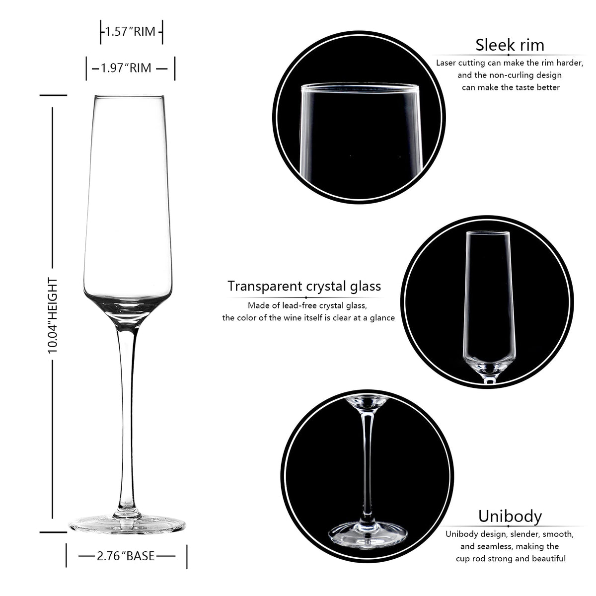 BACLIFE leadless crystal champagne flutes with pure clarity