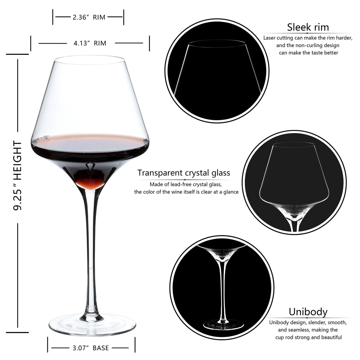 BACLIFE premium crystal wine glass with tulip shape, enhances aroma.