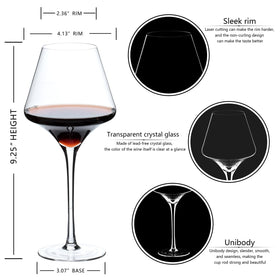 BACLIFE premium crystal wine glass with tulip shape, enhances aroma.