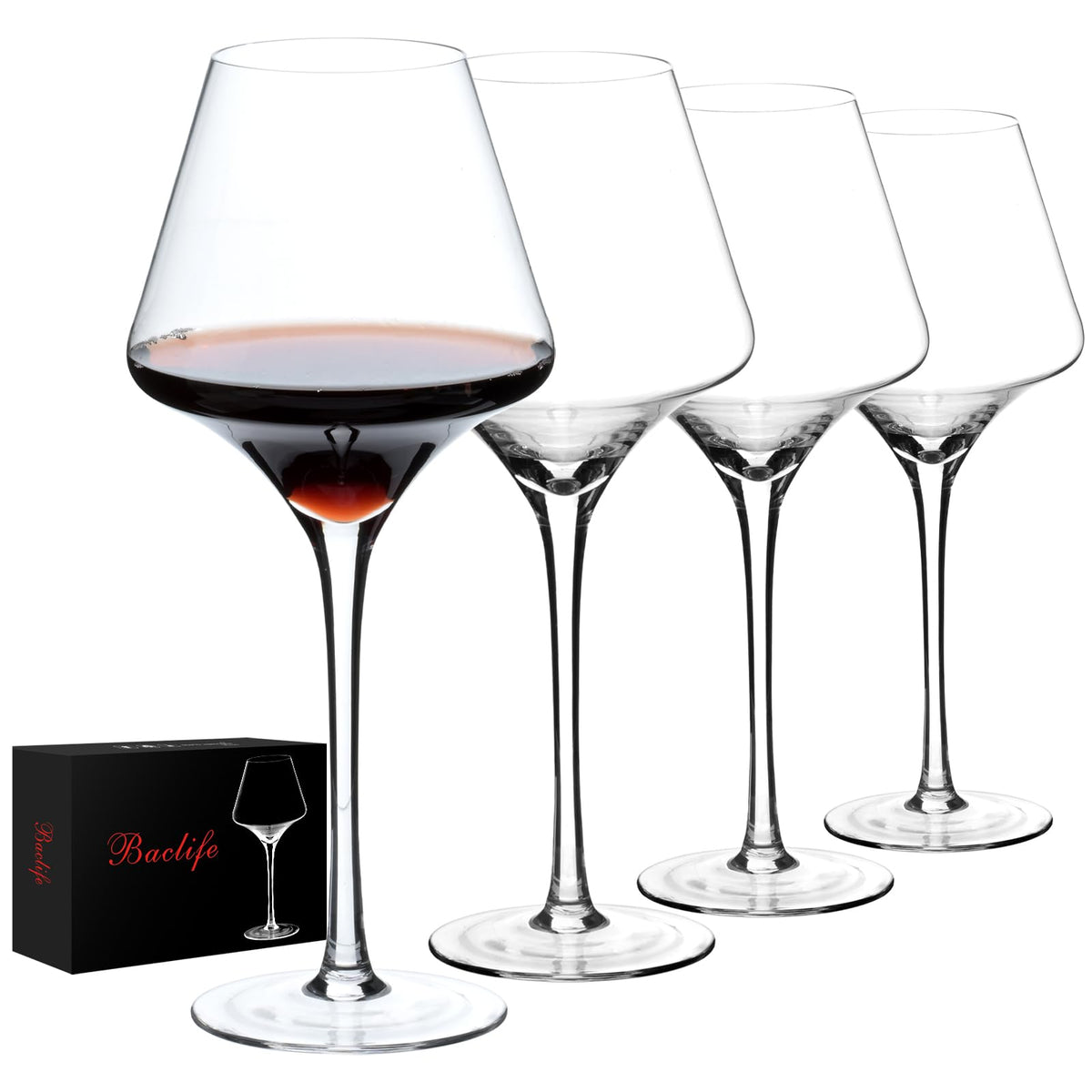 BACLIFE red wine glass, four-pack, 20 oz, hand-blown, ideal for refined tastings.