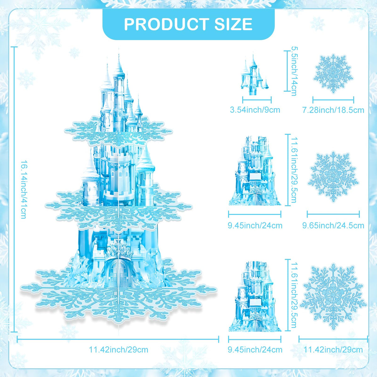 BACUTHY Blue castle toppers cupcake stand highlights castle details for celebrations.