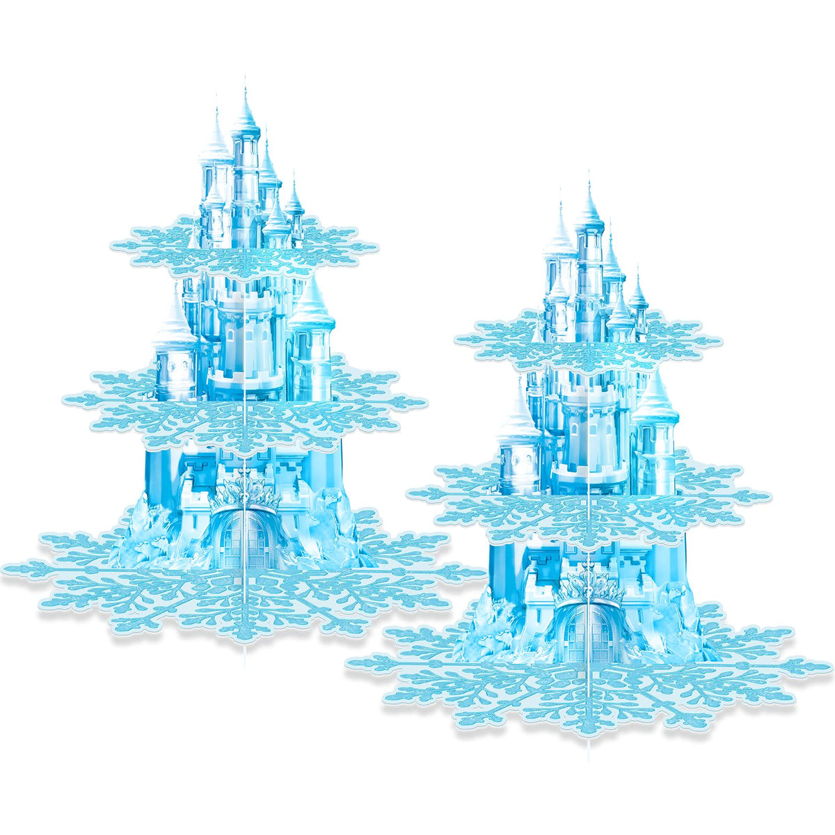 BACUTHY Frozen-theme cupcake stand, 3-tier design for winter birthdays.