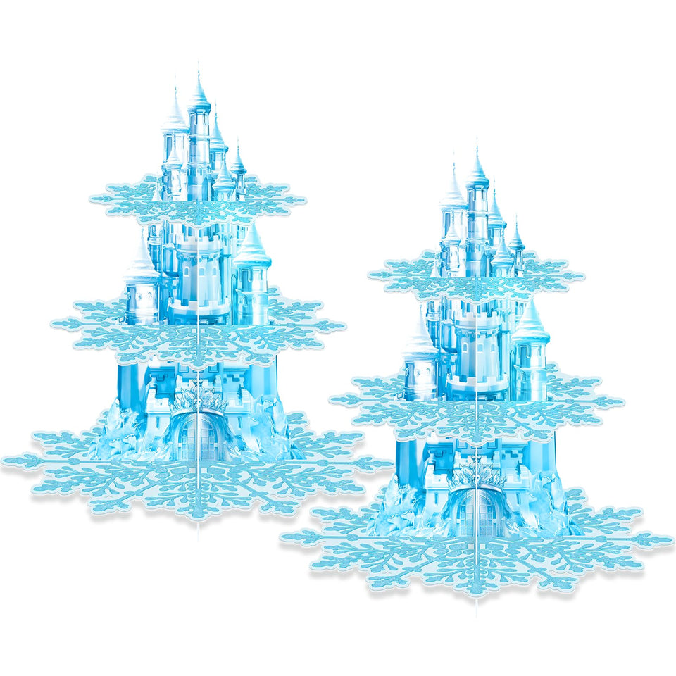 BACUTHY Frozen-theme cupcake stand, 3-tier design for winter birthdays.