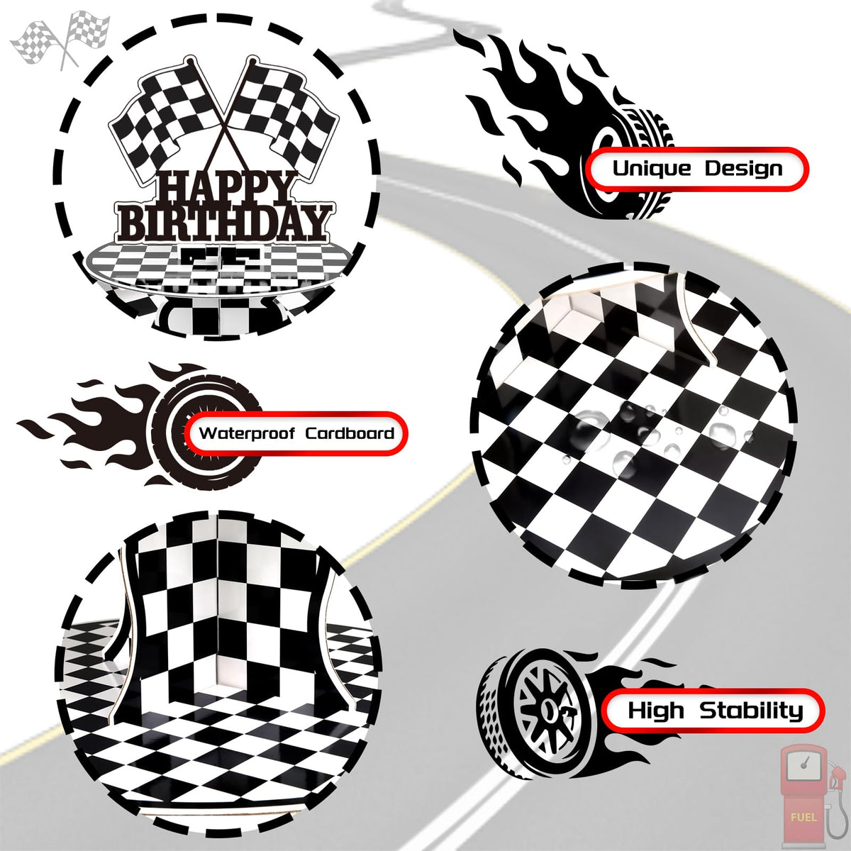 BACUTHY kids party race theme cupcake stand fits birthday setups with dynamic styling