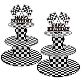 BACUTHY race car cupcake stand assembly shows quick setup for vibrant party tables