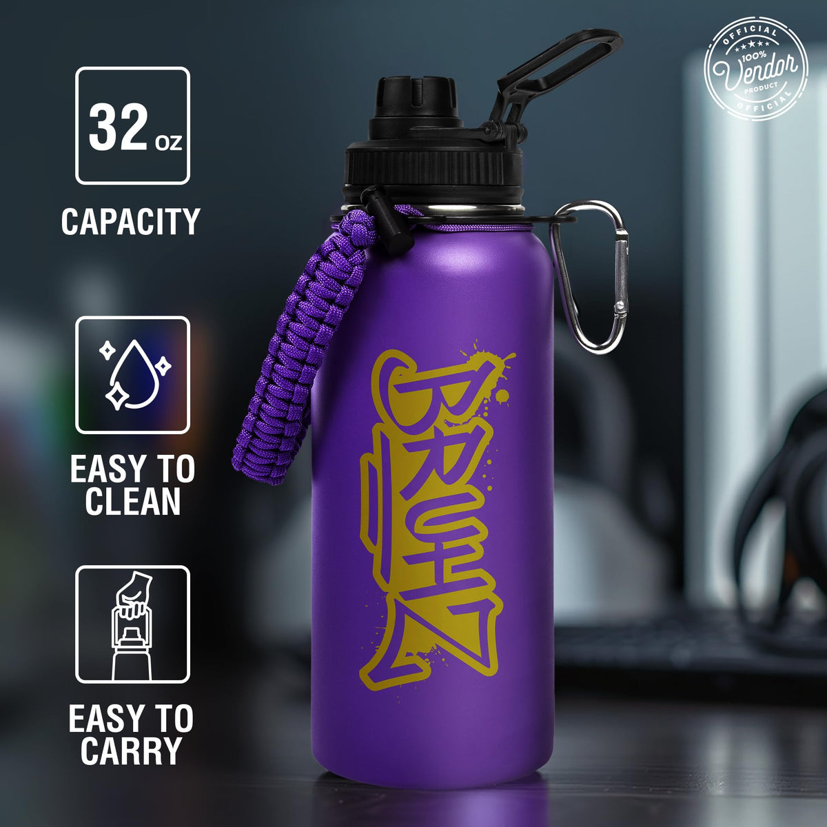 Bad Bananas BBGreek Omega Psi Phi tumbler 32-ounce capacity for long hydration.