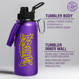 Bad Bananas BBGreek Omega Psi Phi tumbler stainless steel body with durable finish.