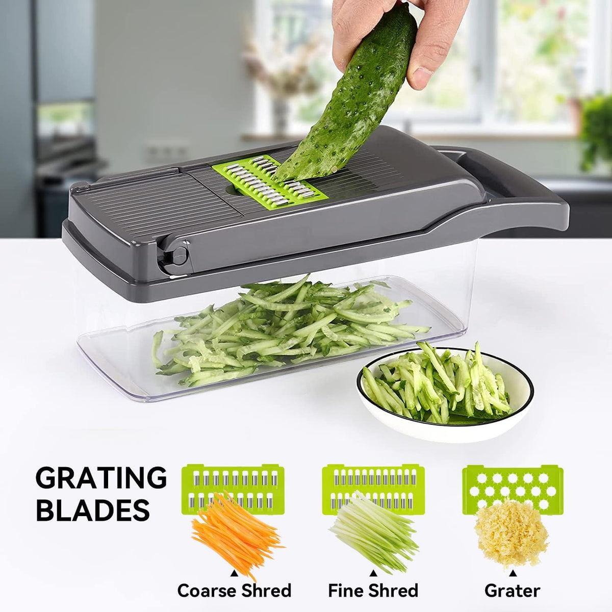 Badelite container with water filter basket keeps chopped veggies organized.