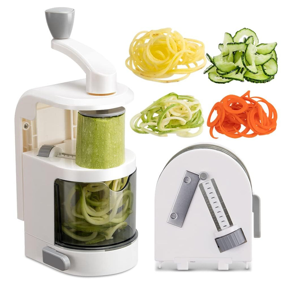 Badelite vegetable spiralizer assembly enables fast, mess-free setup for spiralizing veggies.