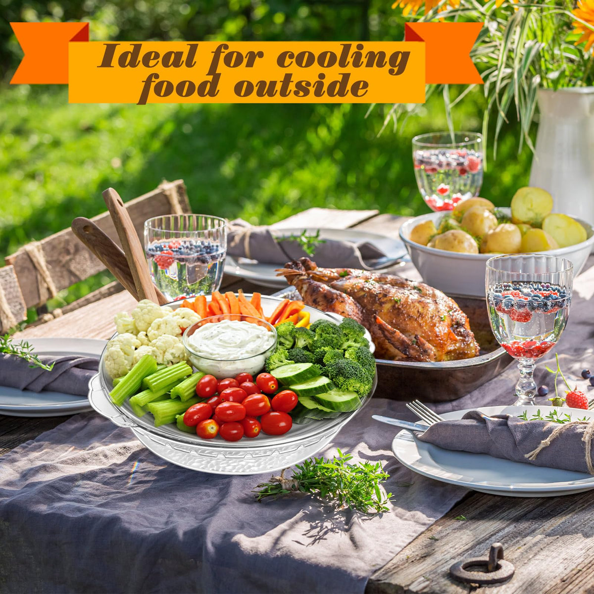 Baderke lower ice tray helps keep foods cool during gatherings.