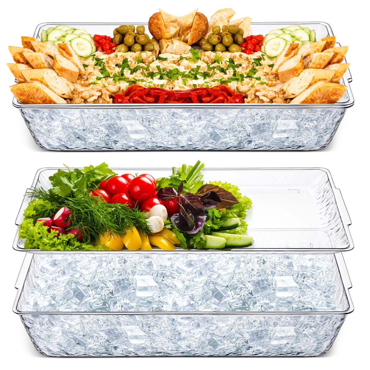 Baderke chilled serving tray with ice tray section keeps seafood and appetizers cool.