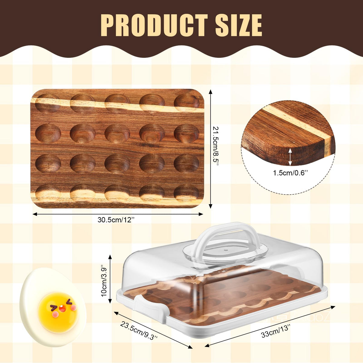 Baderke clear lid fits the egg tray, keeping appetizers fresh during transport