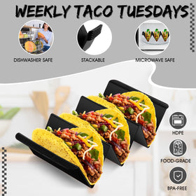 Baderke plastic taco holders are dishwasher and microwave safe for easy reuse.