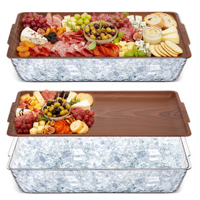Baderke rectangle ice tray in dark wood, two-pack, ideal for keeping appetizers cold.
