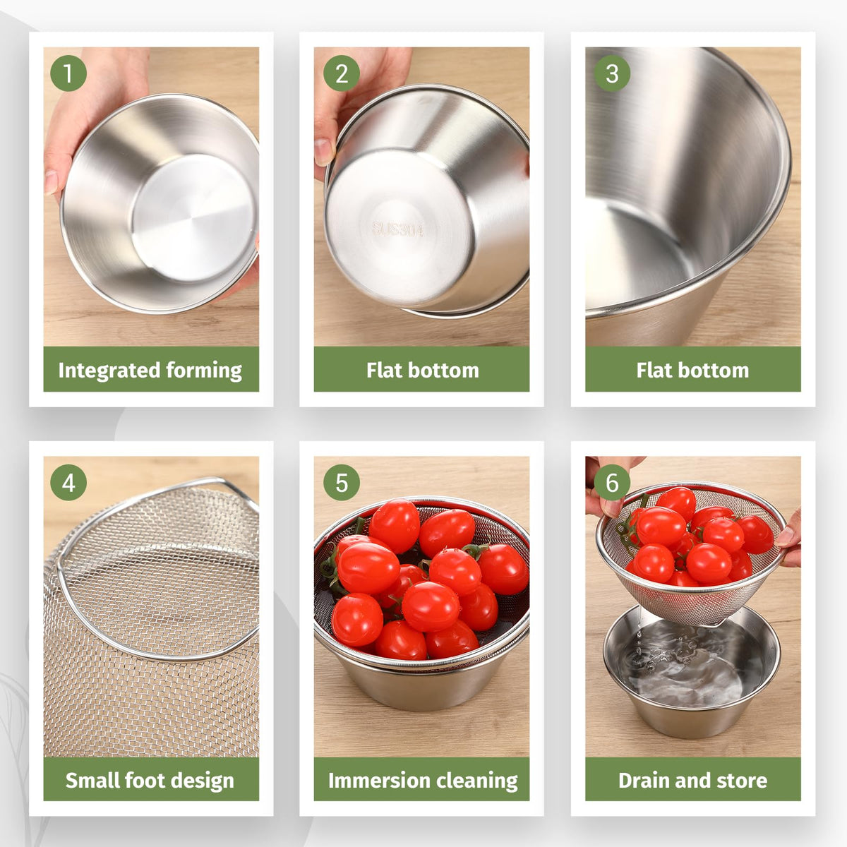 Baderke stainless steel colander set shows durable rust-free kitchen tools.