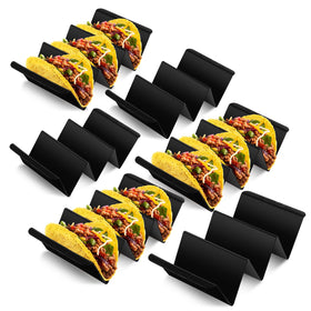 Baderke taco holder stand set of 6 in black, ideal for parties.