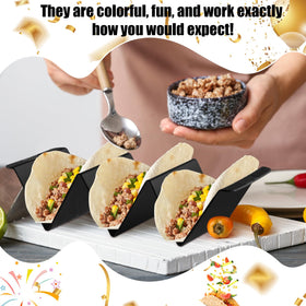 Baderke V-shaped taco stands keep tortillas upright and plates tidy.