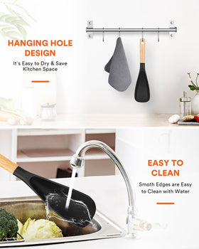 Badiano black matte spoon with wooden handle for versatile mixing and serving