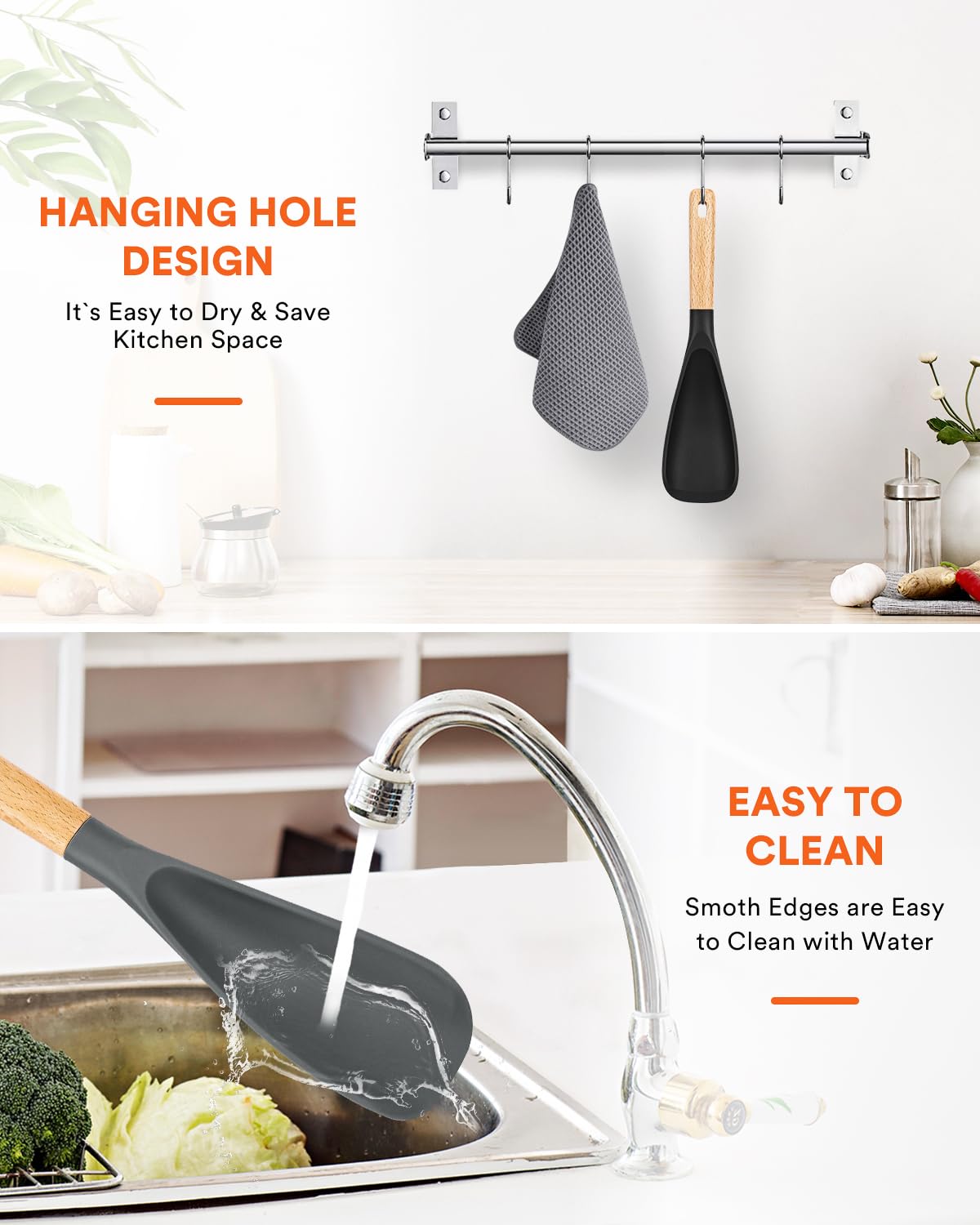 Badiano cooking spoon in black and grey design ready for mixing and serving