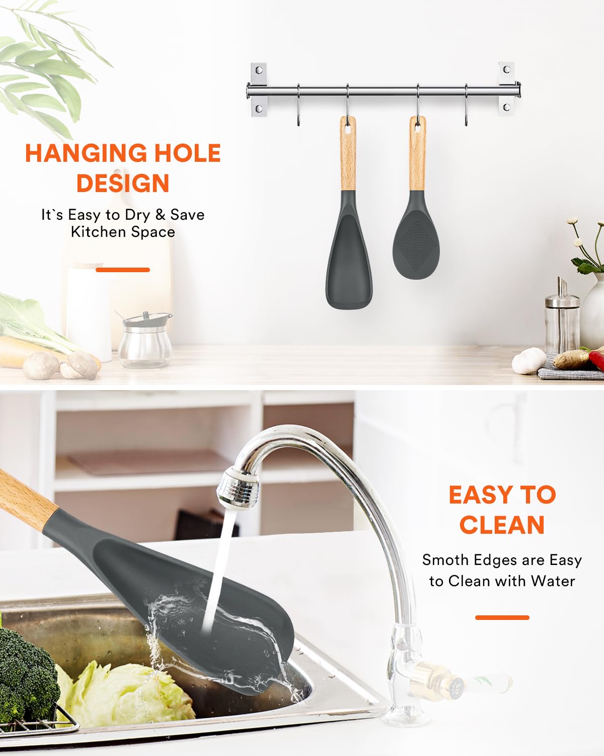 Badiano silicone spoon with ergonomic grip and easy-clean surface for quick rinsing.