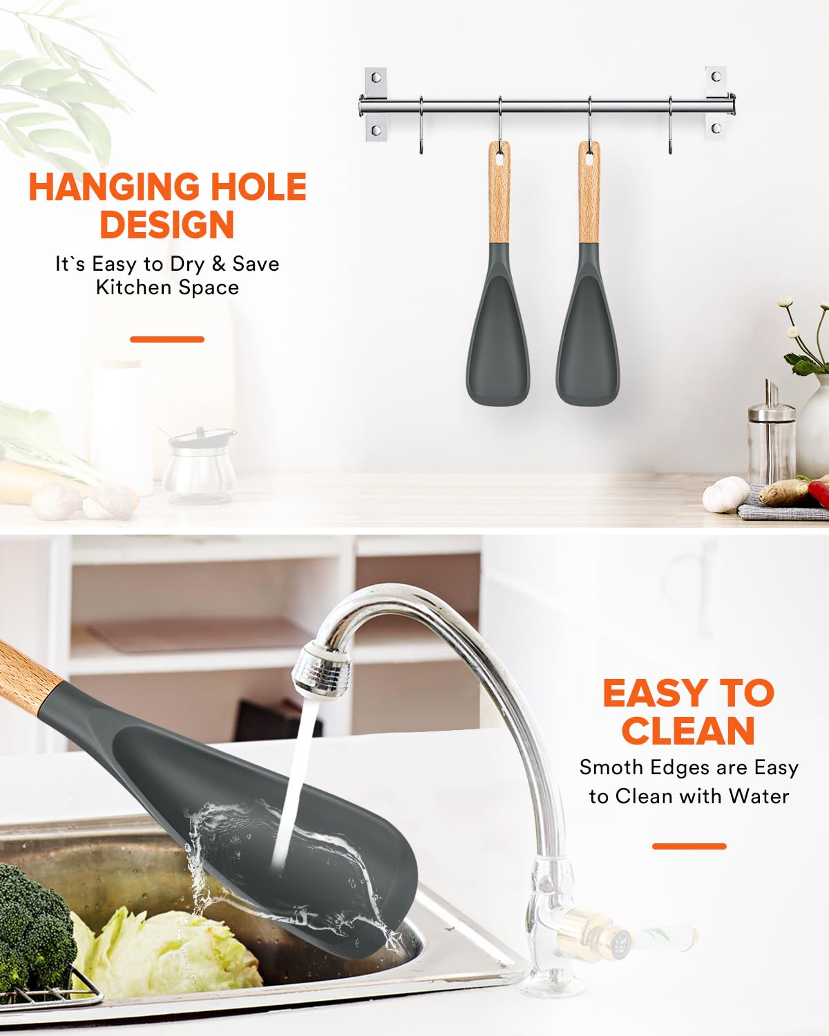 Grey 2-pack keeps extra spoon ready for busy kitchens.