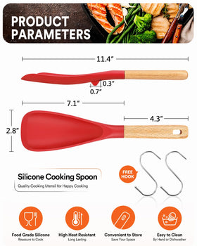 Badiano spoon head closeup in red silicone highlights safe, nonstick use.