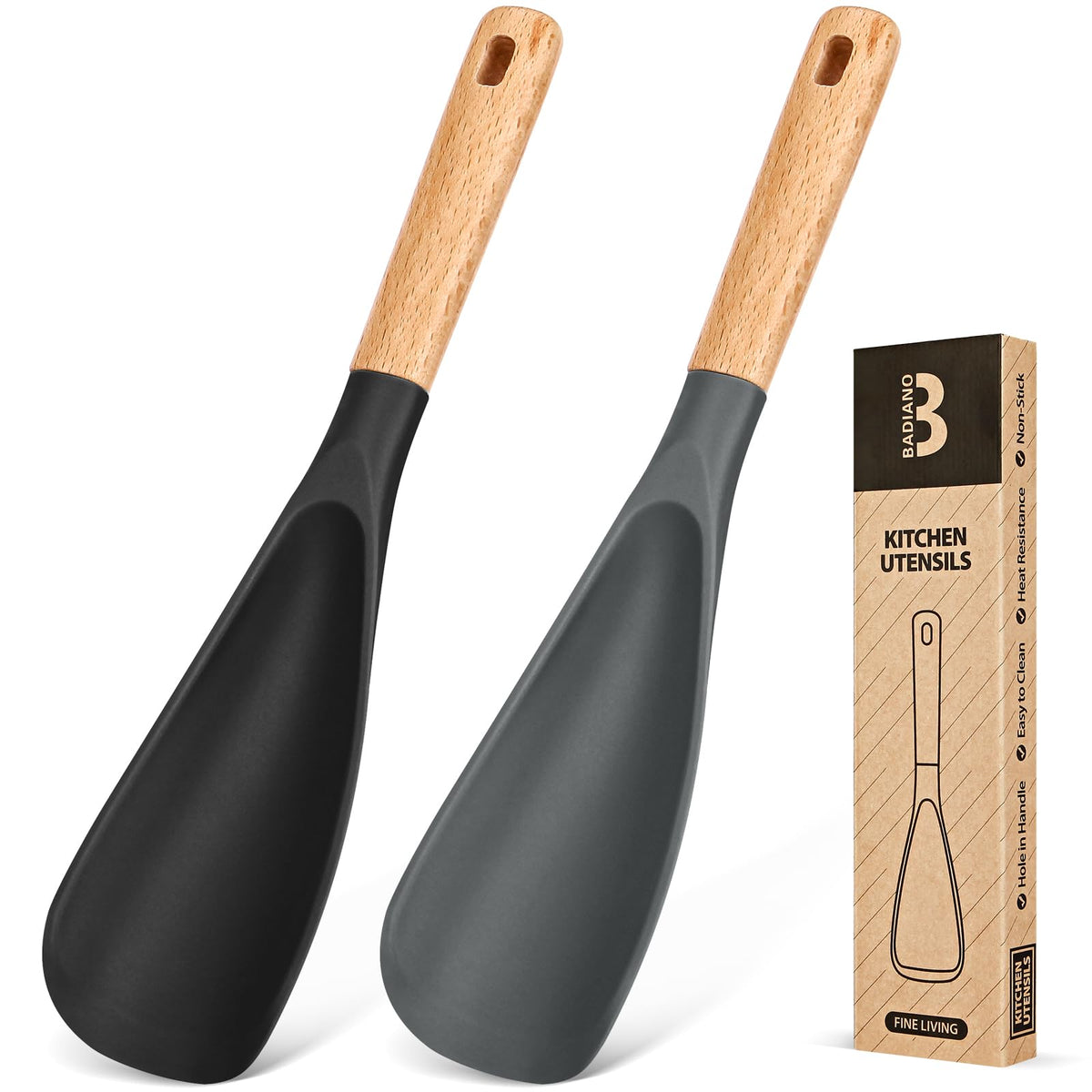 Badiano cooking spoon with heat-resistant silicone head for high-heat cooking scenarios